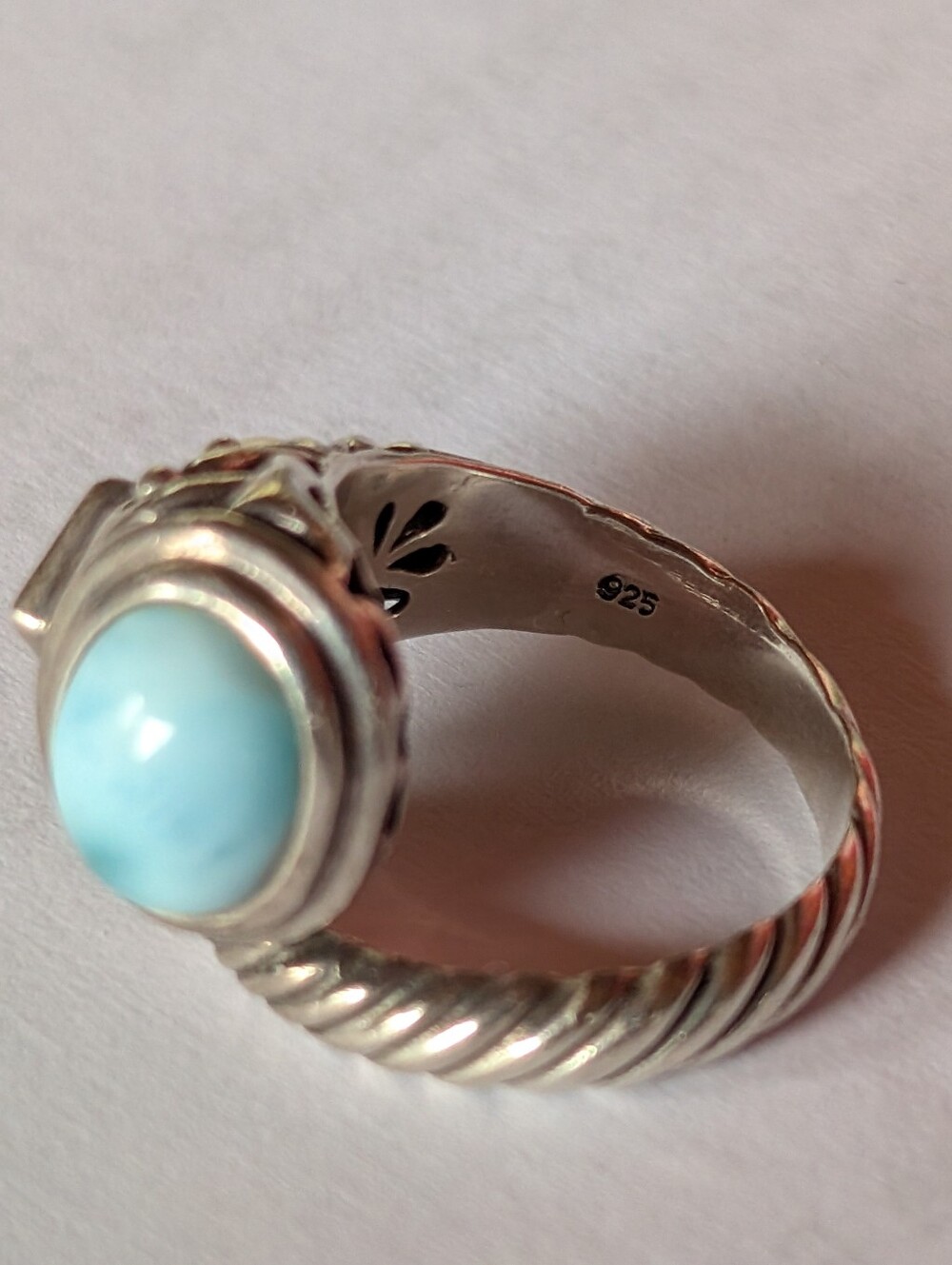 MarahLago Sterling Silver Larimar Cabochon Ring with Pearl Accent - Light Blue - Picture 5 of 8
